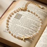 Cross and Pearl Chain Bracelet