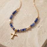Blue Enamel Cross Chain Necklace