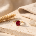Red Zirconia Cushion Cut Gold Ring