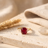 Red Zirconia Cushion Cut Gold Ring