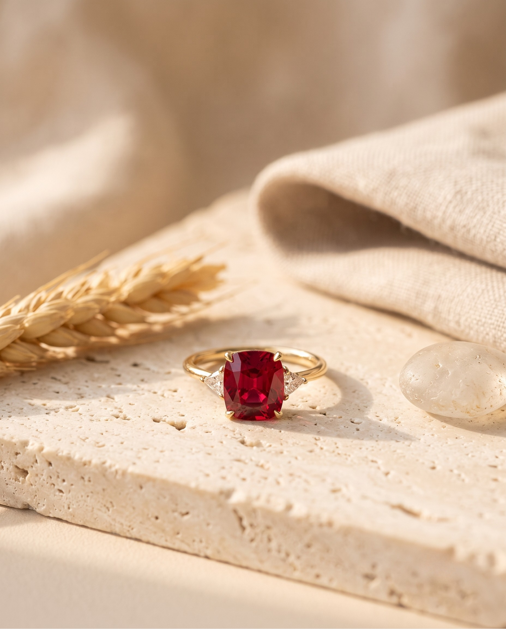 Red Zirconia Cushion Cut Gold Ring