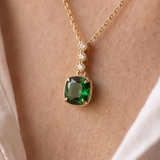 Emerald Cushion Cut Pendant Necklace