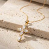 Marquise Zirconia Flower Cross Necklace
