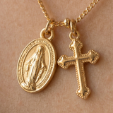 Cross and Miraculous Medal Necklace