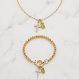 Green Cross Necklace and Bracelet Set