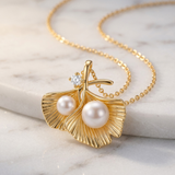 Ginkgo Leaf Pearl Pendant Necklace