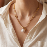 Double Chain Statement Pearl Necklace