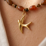Gold Swallow and Red Stone Necklace
