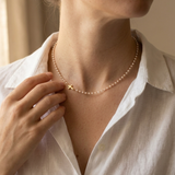 Geometric Cross and Pearl Necklace