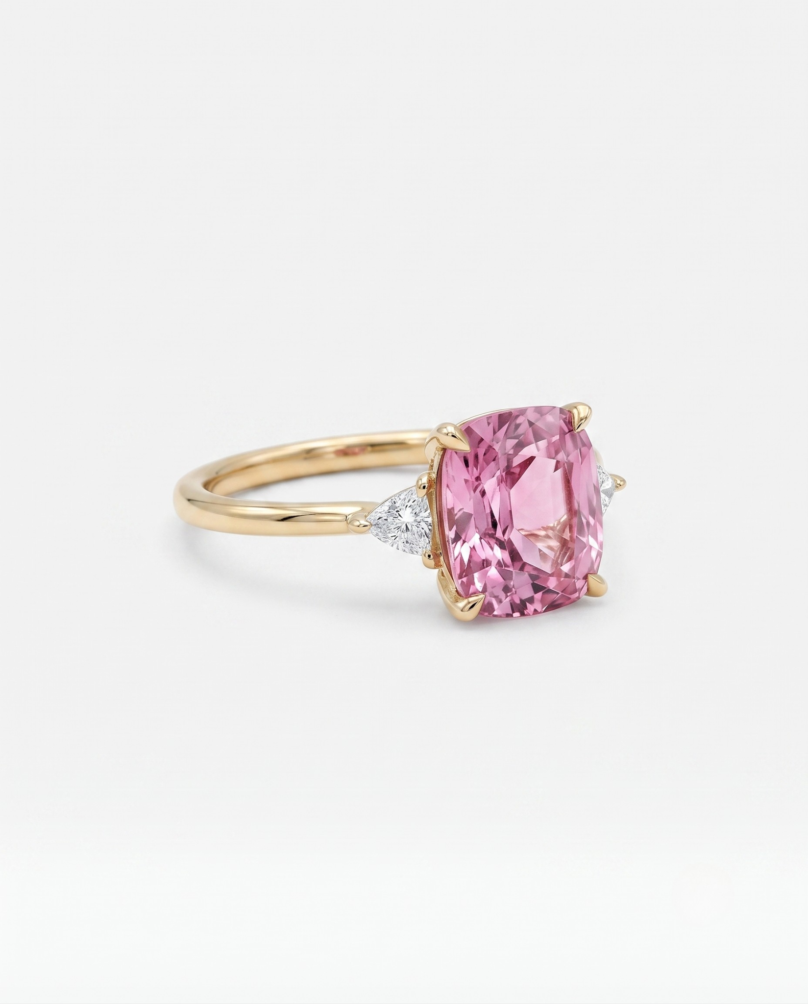 Pink Zirconia Cushion Cut Gold Ring