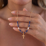 Blue Enamel Cross Chain Necklace