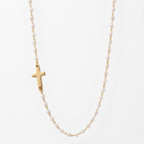 Geometric Cross and Pearl Necklace