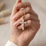Marquise Zirconia Flower Cross Necklace