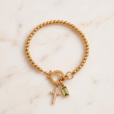 Green Cross and Crystal Bead Bracelet