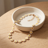 White Daisy Enamel Choker Necklace