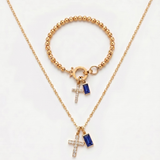 Blue Cross Necklace and Bracelet Set