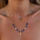 Blue Enamel Cross Chain Necklace