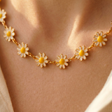 White Daisy Enamel Choker Necklace