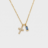 Blue Crystal Cross Bead Necklace