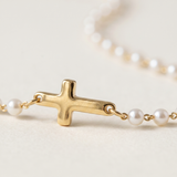 Geometric Cross and Pearl Necklace