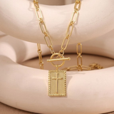 Gold Engraved Cross Medallion Necklace