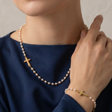 Cross and Pearl Necklace Bracelet Set