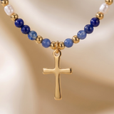Blue Enamel Cross Chain Necklace