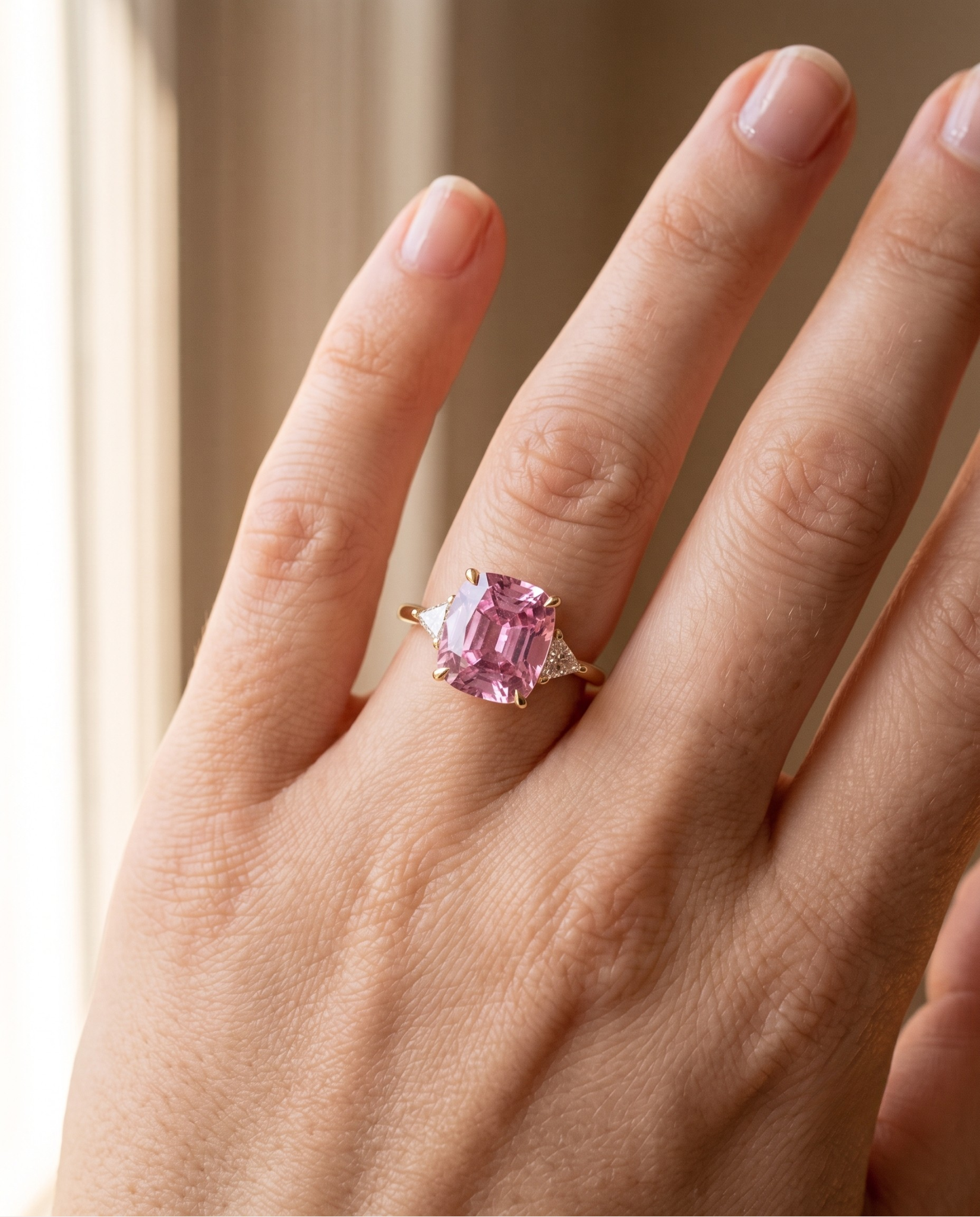 Pink Zirconia Cushion Cut Gold Ring