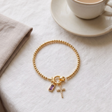 Purple Cross and Crystal Bead Bracelet