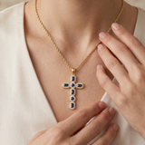 Blue Zirconia Cross Rope Necklace