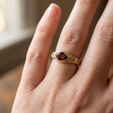 Ruby Marquise Engraved Gold Ring