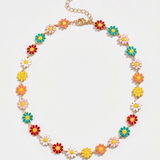 Rainbow Daisy Enamel Choker Necklace