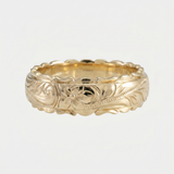 Hand Engraved Floral Wide Gold Ring