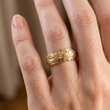 Hand Engraved Floral Wide Gold Ring