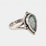 Pale Green Pear Cut Silver Ring