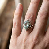 Pale Green Pear Cut Silver Ring