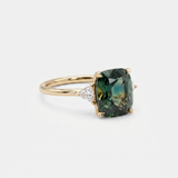 Emerald Cushion Cut Trillion Ring