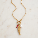 Gold Fish and Chilli Charm Necklace