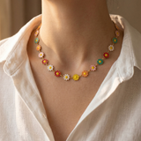 Rainbow Daisy Enamel Choker Necklace