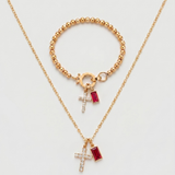 Red Cross Necklace and Bracelet Set