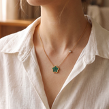 Green Lucky Flower Gold Necklace