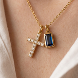 Blue Crystal Cross Bead Necklace