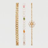Cuban Pearl and Flower Bracelet Set