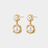 Double Pearl Bezel Drop Earrings