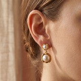 Double Pearl Bezel Drop Earrings