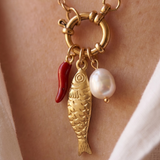 Gold Fish and Chilli Charm Necklace