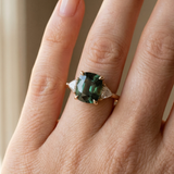 Emerald Cushion Cut Trillion Ring