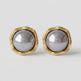 Grey Pink Pearl Stud Earrings