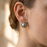 Grey Pink Pearl Stud Earrings