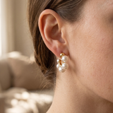 Pearl Crown Half Hoop Earrings